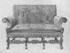 Original Jacobean settle with tapestry covering. These
 pieces of furniture range in price between $900 and $1,400.