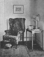 A lamp would be an addition to this corner. The footstool
is Victorian and a bit clumsy.